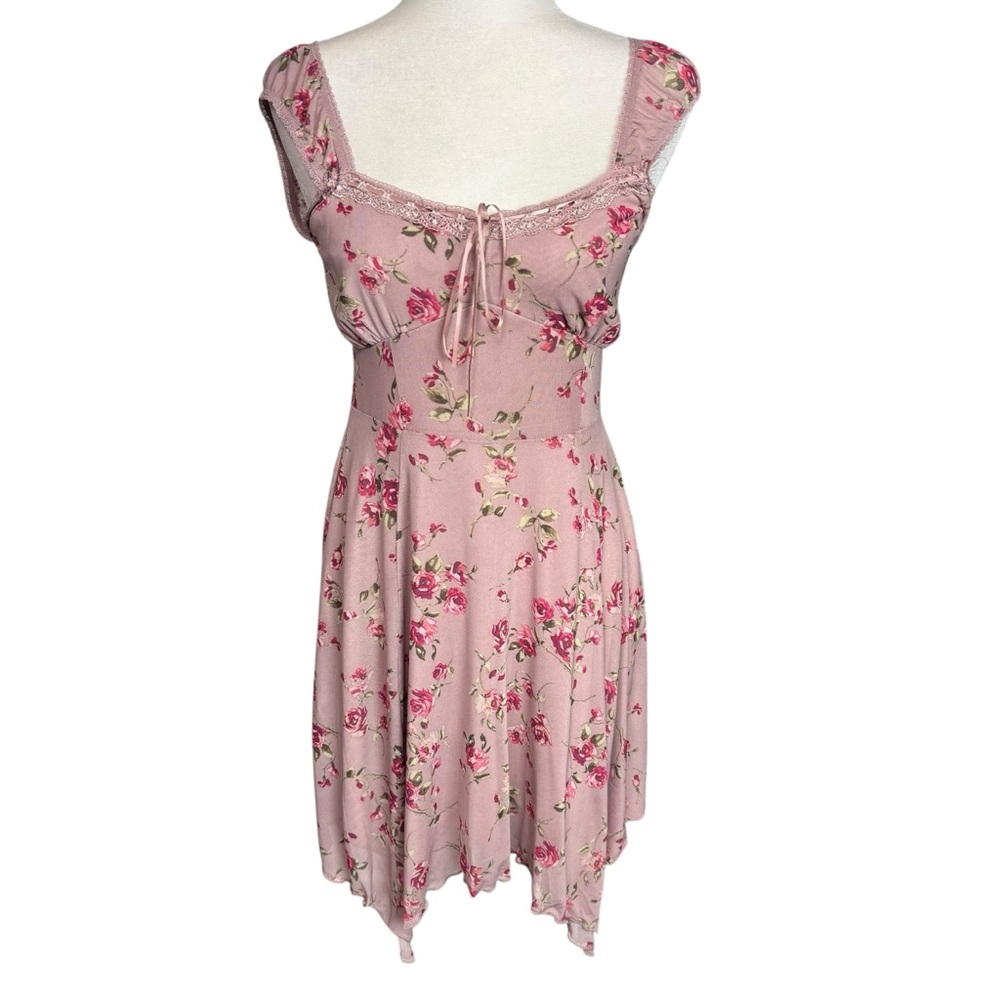 NWT Kirious Pink Floral Dress Feminine Coquette Lace Women's Mini Y2K Sz M
